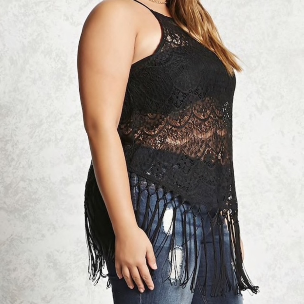 Long Fringe & Lace Sleeveless Top - Picture 2 of 8